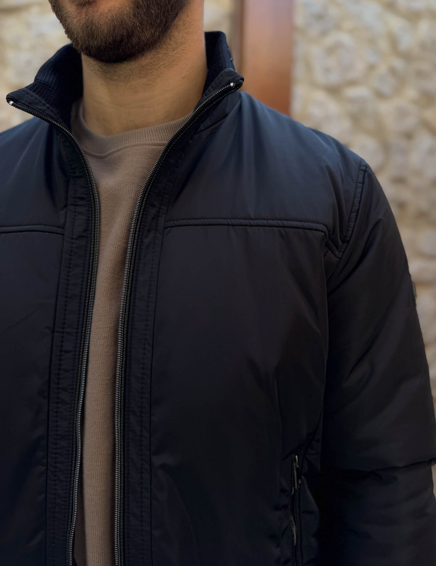 Ανδρικό μπλε μπουφάν με γιακά και λάστιχο HM264044B φωτογραφία